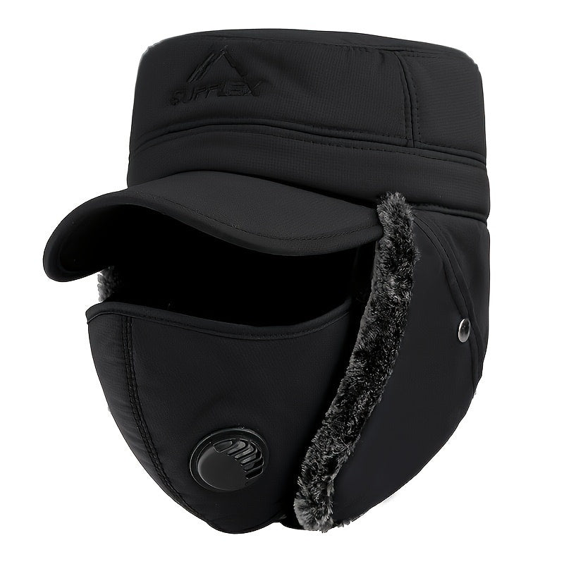 1 Men's Winter Warm Flat Top Hat, Middle-aged and Elderly Balaclava Cap for Outdoor Cycling Ski Hats with Adjustable Buckle Windproof Ear Protection, Winter Cap for Men, Ski Mask, Winter Cycling Headband, Winter Hat, Snow Gea