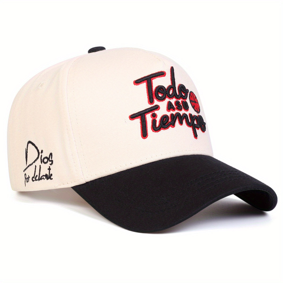 1-Pack TODO A SU TIEMPO Men's Baseball Cap - Lightweight Adjustable Hat with Red "Do It While You Can" Lettering, Black/for Everyday, Travel, Sports - Polyester Casual Outdoor Cap, Leisure Headwear, Stylish Contrast Embroider