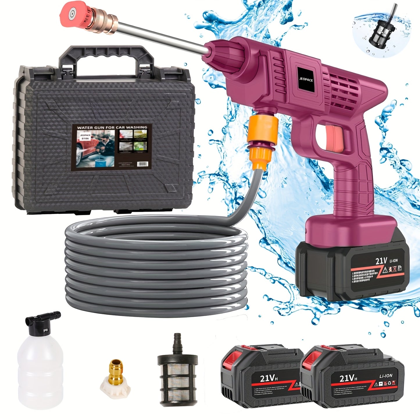 1 Wireless High Pressure Water Gun, Portable Cordless Car Washing Tool, Powerful Car Washing Tool, Garden Hose Nozzle, Multi-functional Watering Tool, Suitable for Home, Garden Car Elevator.., Power Washer, Portable Car Was