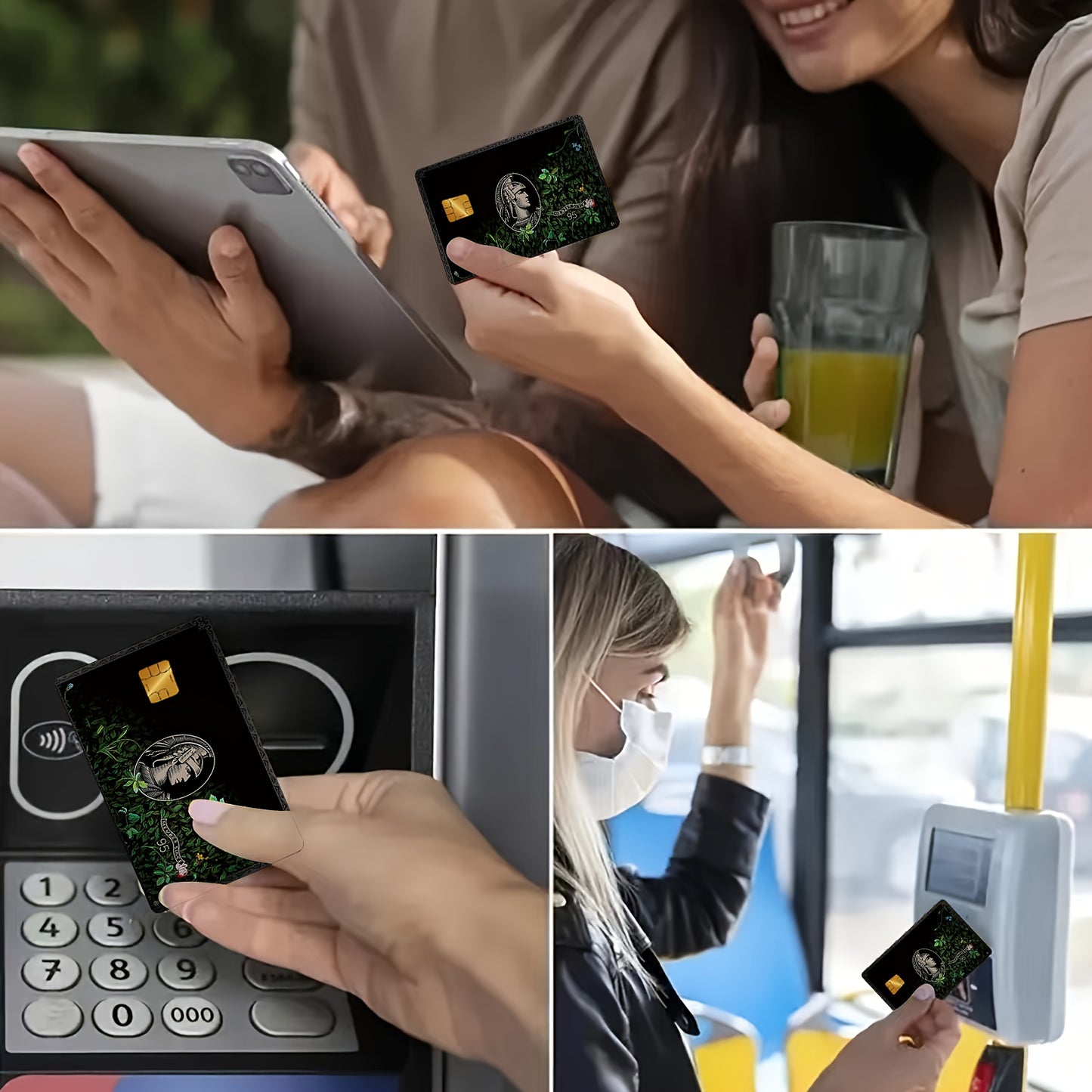 1 set of 2 "Art and Fashion Fusion" creative pattern credit card stickers, anti-fingerprint and scratch-resistant, ultra-thin, suitable for debit cards, transit cards, and credit cards