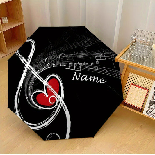 1-Personalized Music Note & Treble Clef Umbrella with Automatic Folding Mechanism - 8-Rib Compact Travel Umbrella with Ergonomic Handle & Name/Text - Musical Notes & Treble Staff Design - Ideal Birthday/Anniversary Gift for M