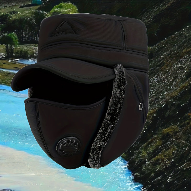 1 Men's Winter Warm Flat Top Hat, Middle-aged and Elderly Balaclava Cap for Outdoor Cycling Ski Hats with Adjustable Buckle Windproof Ear Protection, Winter Cap for Men, Ski Mask, Winter Cycling Headband, Winter Hat, Snow Gea