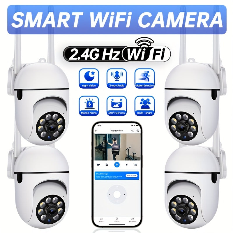[Wi-Fi PTZ Night Vision Camera] 2.4GHz Wi-Fi 360° PTZ 1080P Night Vision Monitor - Home Security Camera with Intelligent Motion Detection, Alarm Push, Two-Way Audio