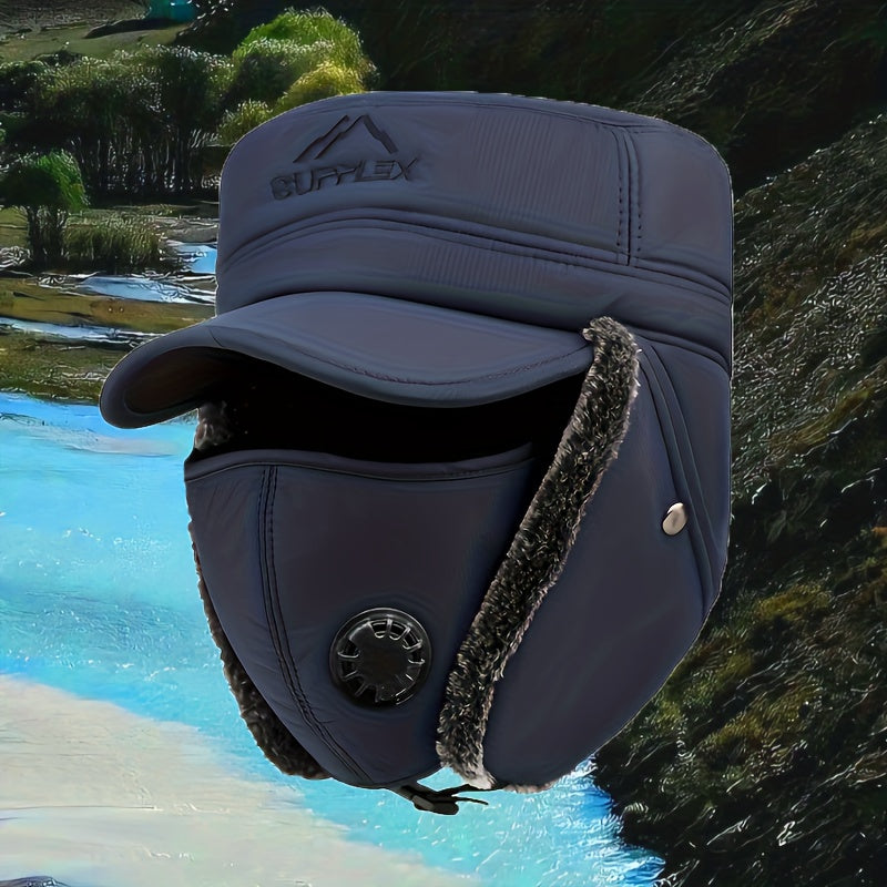 1 Men's Winter Warm Flat Top Hat, Middle-aged and Elderly Balaclava Cap for Outdoor Cycling Ski Hats with Adjustable Buckle Windproof Ear Protection, Winter Cap for Men, Ski Mask, Winter Cycling Headband, Winter Hat, Snow Gea