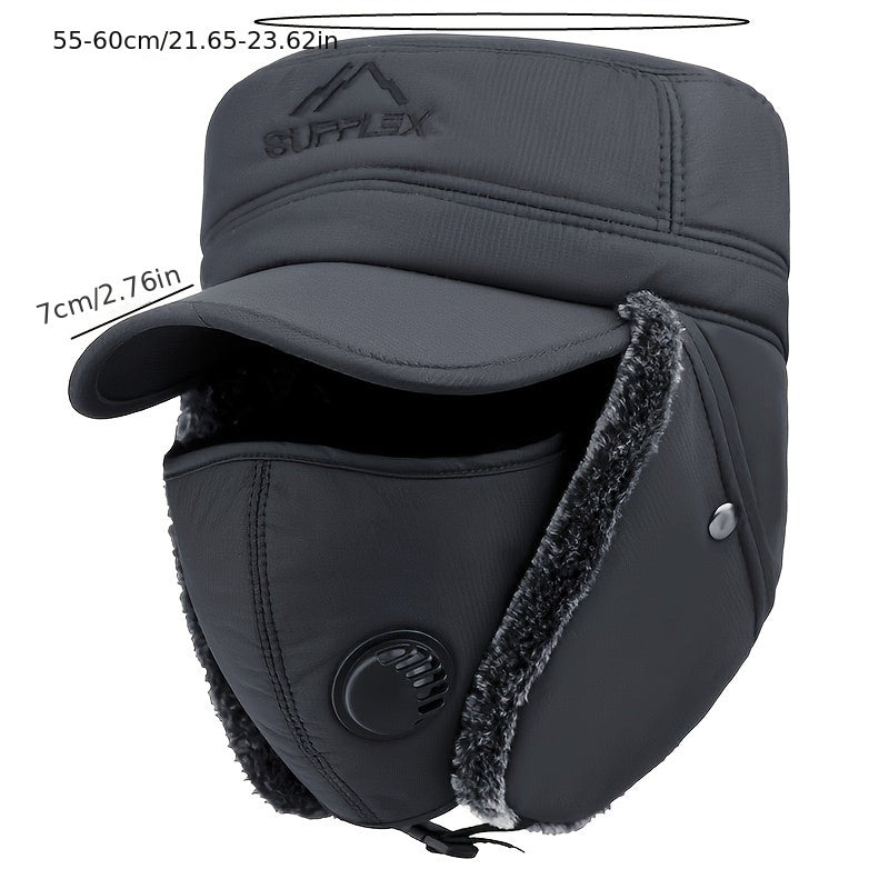 1 Men's Winter Warm Flat Top Hat, Middle-aged and Elderly Balaclava Cap for Outdoor Cycling Ski Hats with Adjustable Buckle Windproof Ear Protection, Winter Cap for Men, Ski Mask, Winter Cycling Headband, Winter Hat, Snow Gea