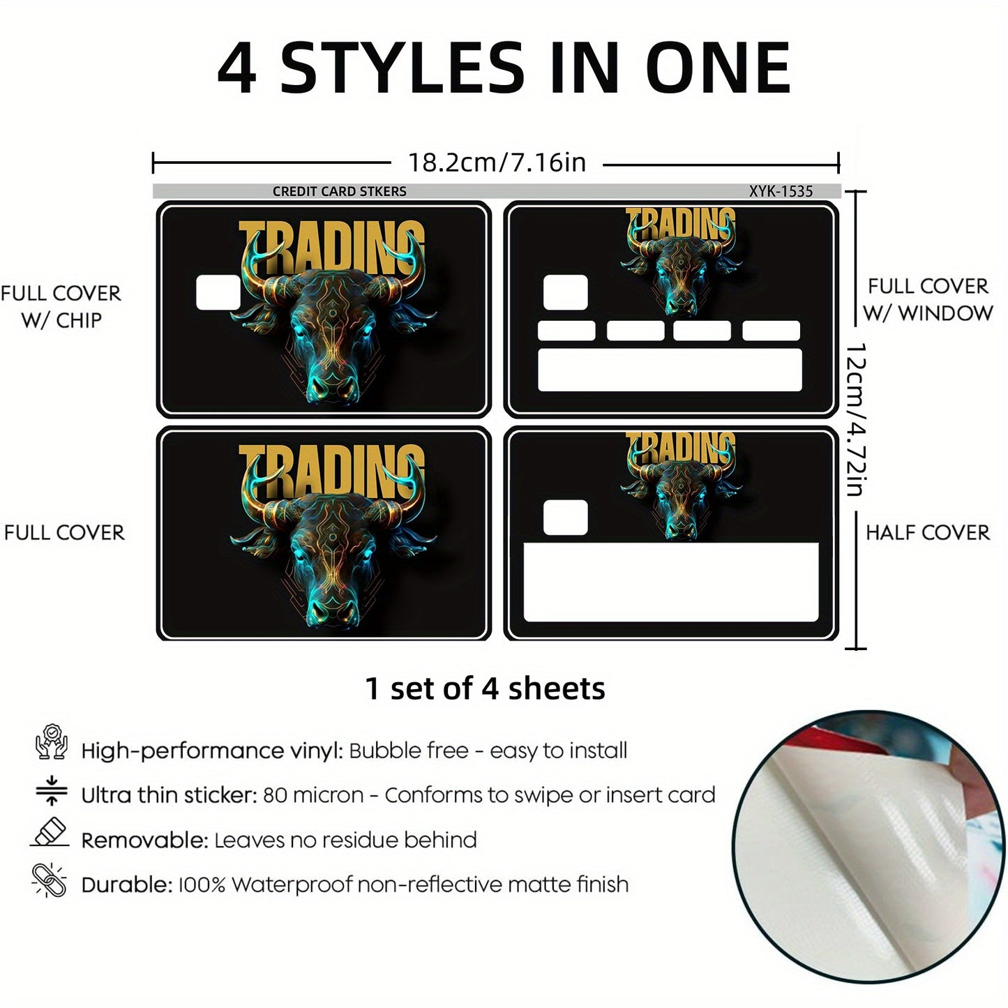 1 set of 4 thickened frosted credit card decorative stickers. Suitable for credit cards, bank cards, bus cards, removable self-adhesive decorative card stickers