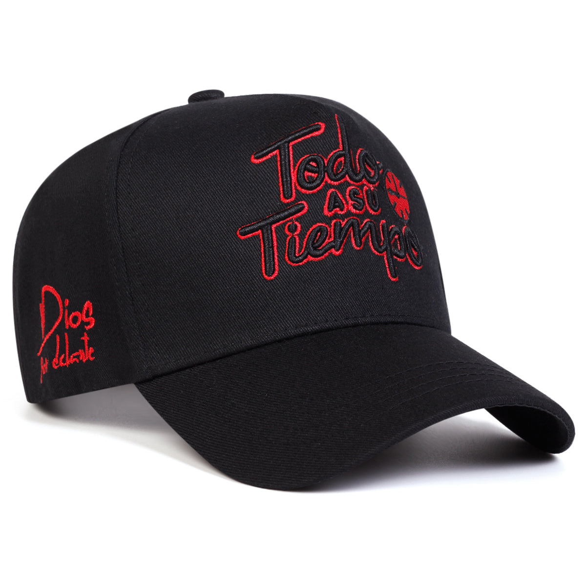 1-Pack TODO A SU TIEMPO Men's Baseball Cap - Lightweight Adjustable Hat with Red "Do It While You Can" Lettering, Black/for Everyday, Travel, Sports - Polyester Casual Outdoor Cap, Leisure Headwear, Stylish Contrast Embroider