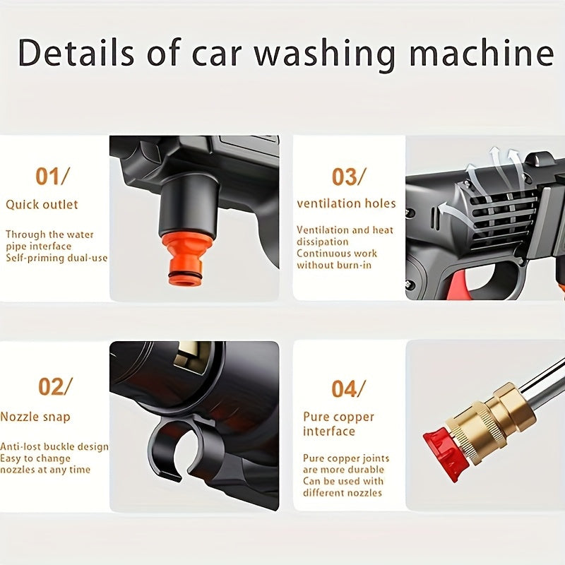 1 Wireless High Pressure Water Gun, Portable Cordless Car Washing Tool, Powerful Car Washing Tool, Garden Hose Nozzle, Multi-functional Watering Tool, Suitable for Home, Garden  Car  Elevator.., Power Washer, Portable Car Was