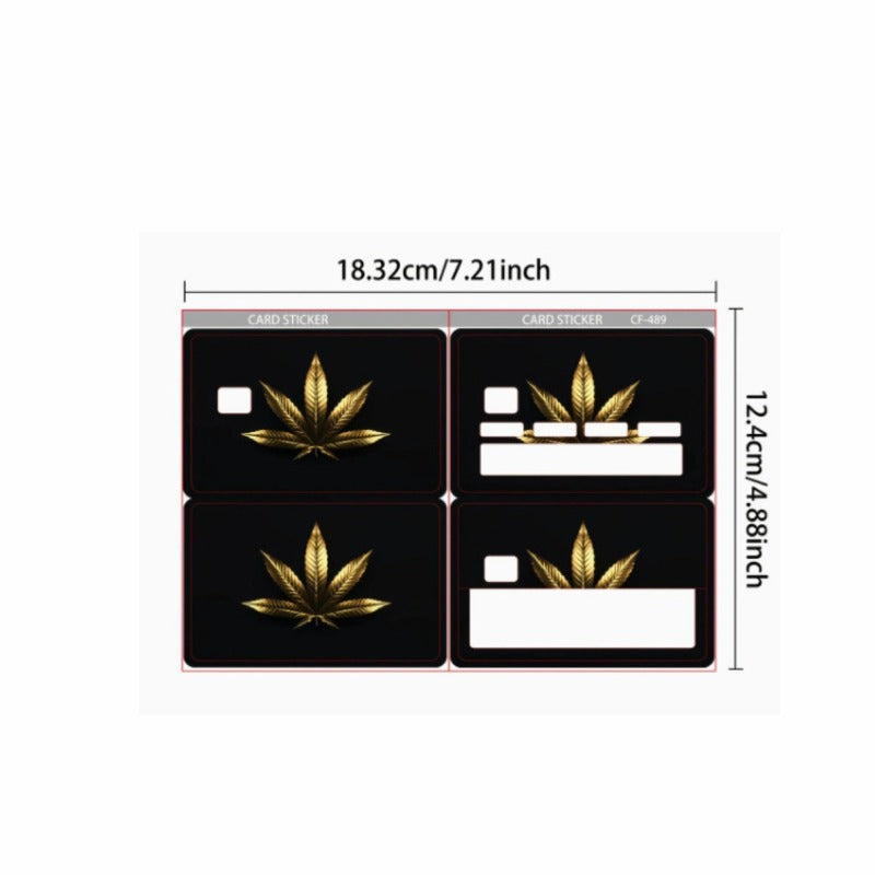 / Bulk (Negotiable) Reusable Black & Golden Maple Leaf PVC Card - Matte, Golden Leaf Stripe (No-Sew) Adhesive for Credit/ID/Membership Cards, Bank Cards, Cash Cards - Easy Peel & Stick (No Residue, Plastic) - /