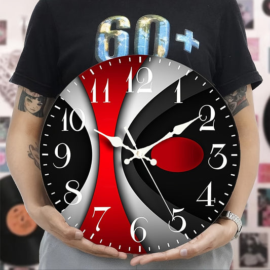 1-Pack JFHT Modern Large Round Wall Clock with Black & Red Face, White Hands & Black Numerals - Minimalist Silent Non-Ticking ( Not Included) - Easy-to-Read Large Face for Living Room, Bedroom, Office Decor - Black/Red/White