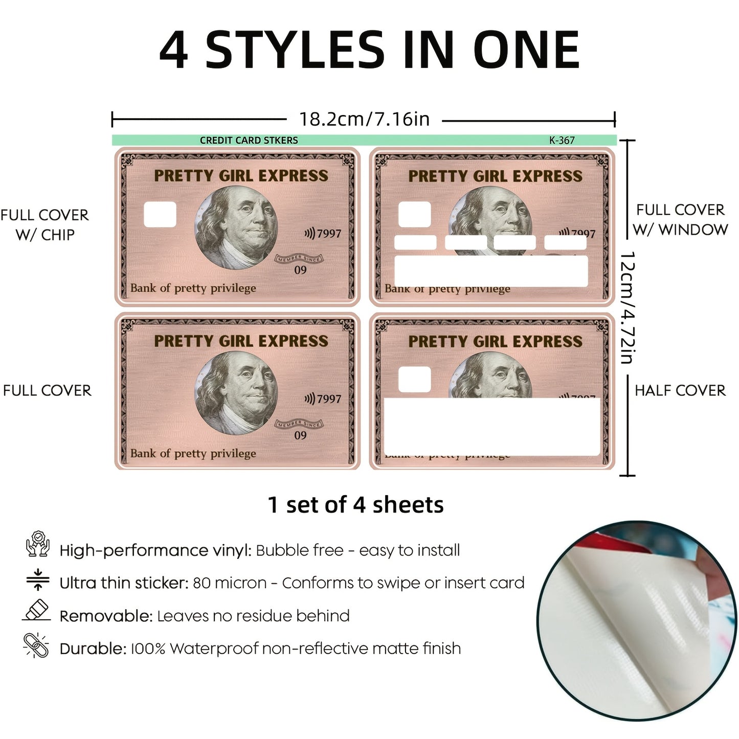 1 Set of 4 Thickened Frosted Artistic Fun Creative Illustration Credit Card Stickers, Suitable for Credit Cards, Bank Cards, Debit Cards, Bus Cards, Removable Self-Adhesive Decorative Card Stickers, Scratch-Resistant,, Decora