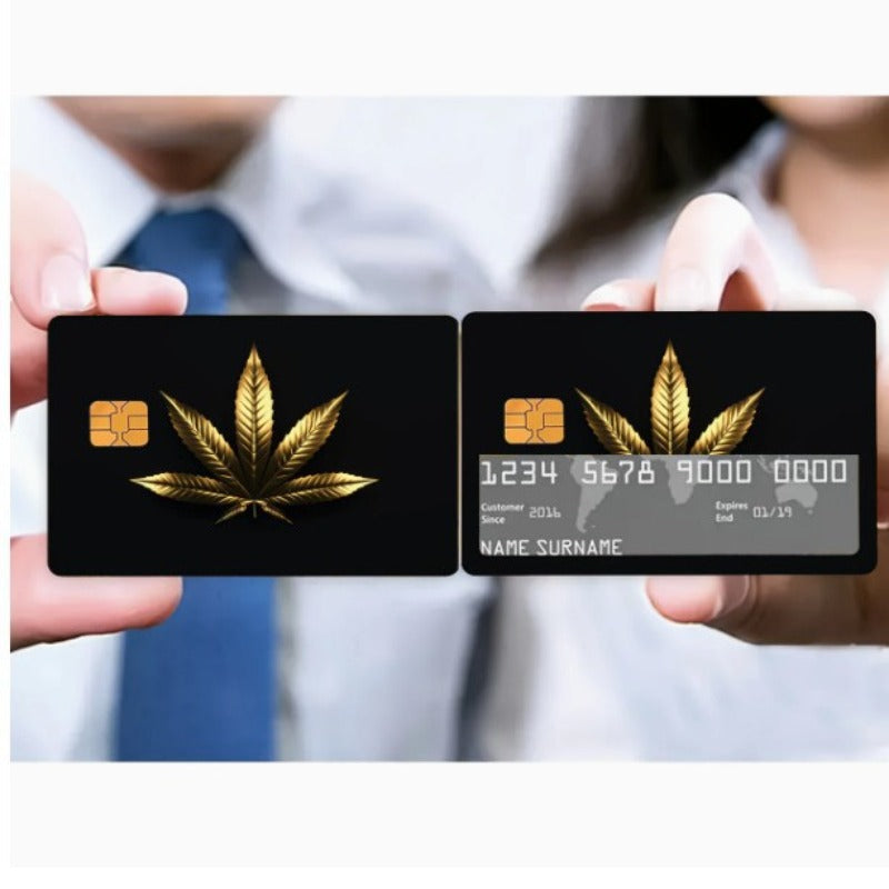/ Bulk (Negotiable) Reusable Black & Golden Maple Leaf PVC Card - Matte, Golden Leaf Stripe (No-Sew) Adhesive for Credit/ID/Membership Cards, Bank Cards, Cash Cards - Easy Peel & Stick (No Residue, Plastic) - /