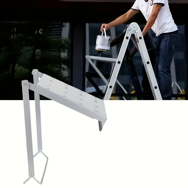 1 Heavy-Duty 400-Pound Load-Bearing Platform with Extendable Work Station System and Tool Tray, Silvery, Suitable for Large Ladders, Non-Slip Design