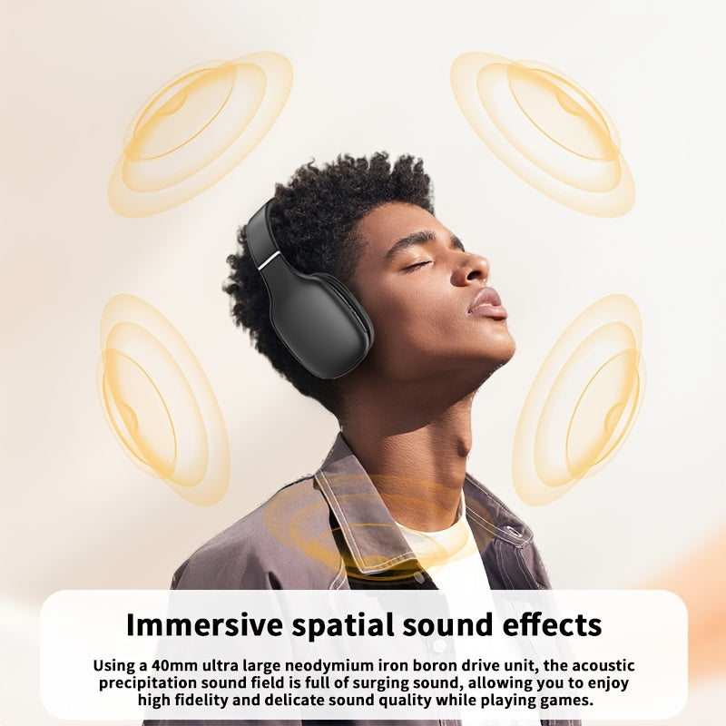 [Wireless Headset] HIRRES BT1638-5.4 Wireless Over-Ear Headset | Ultra-High Sound Quality, Comfortable Padded Design, Foldable, Built-in Mic for Gaming, Travel, Home Office, Gym - Ideal Holiday Gift