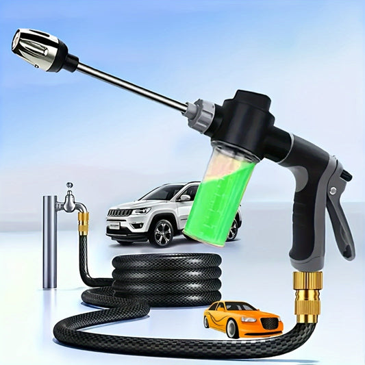 1 Set, High-Pressure Car Wash Foam Gun with Extended Handle Adjustable Nozzle Multi-Functional Cleaning Watering Tire Inflator with Foam Bottle Pressure Spray Bottle Car Cleaning Tool Durable Plastic Material