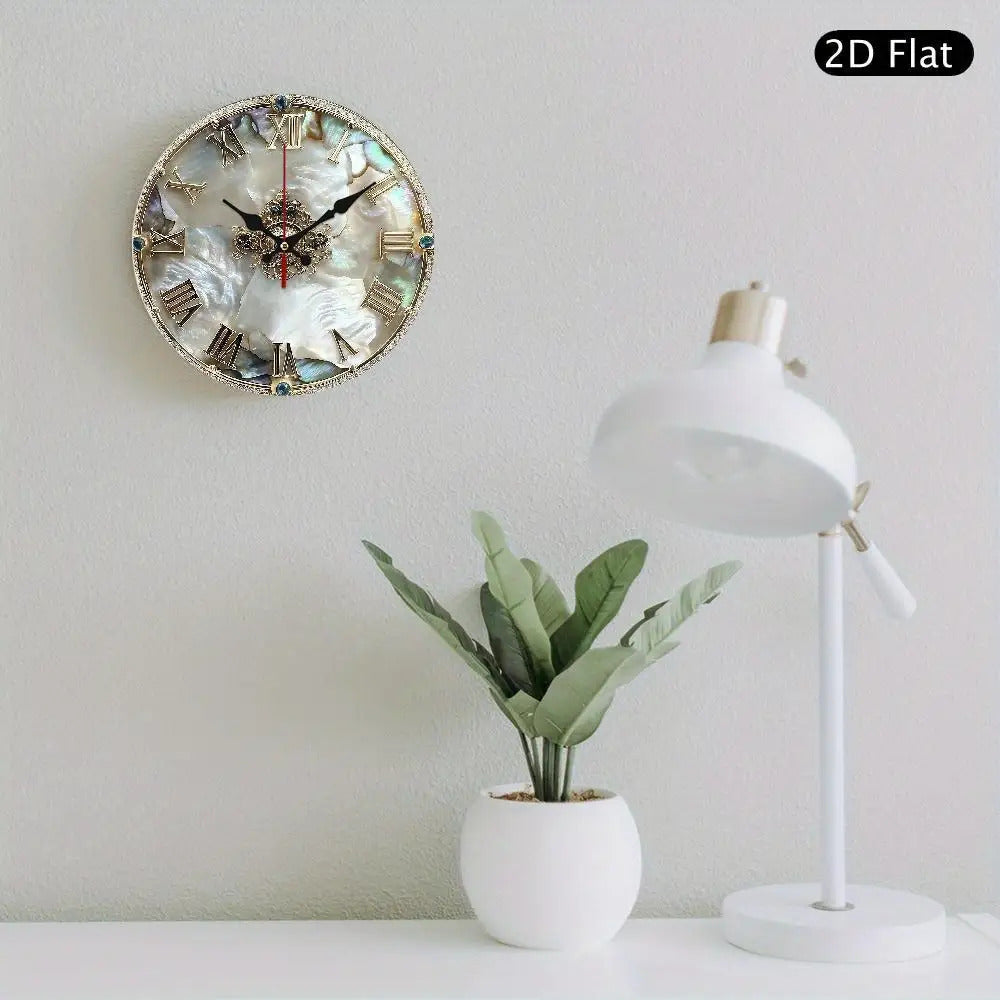 1 luxurious and elegant retro Roman numeral wall clock - 10-inch large round wooden frame, white mother-of-pearl surface, golden hands and black second hand - home and office decorative clock, suitable for living room, bedroo