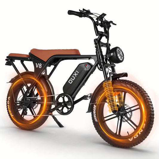 1-Pedal /Electric Bike - Heavy-Duty All-Terrain 20" Tire Electric Mountain Bike with 740W Motor, 48V 15Ah Removable Battery, 7-Speed Gear System, Front/Rear Disc Brakes, Global Voltage 100-240V, Global Plug Compatibility, All