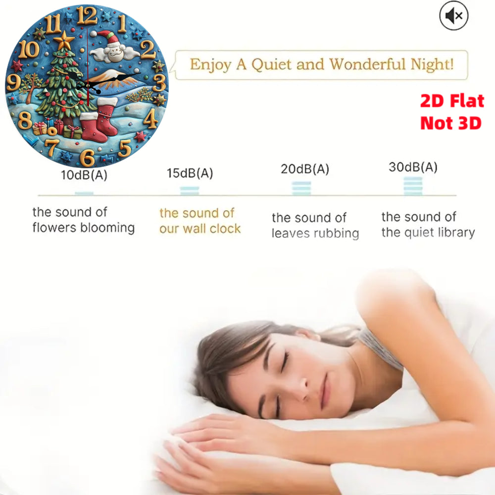 1 Piece Round Wooden Wall Clock, Silent Quartz Movement - Christmas Winter Snowman, Tree and Socks Design - Battery Operated (AA Batteries Not Included), Suitable for Living Room, Bedroom, 2D Flat Surface