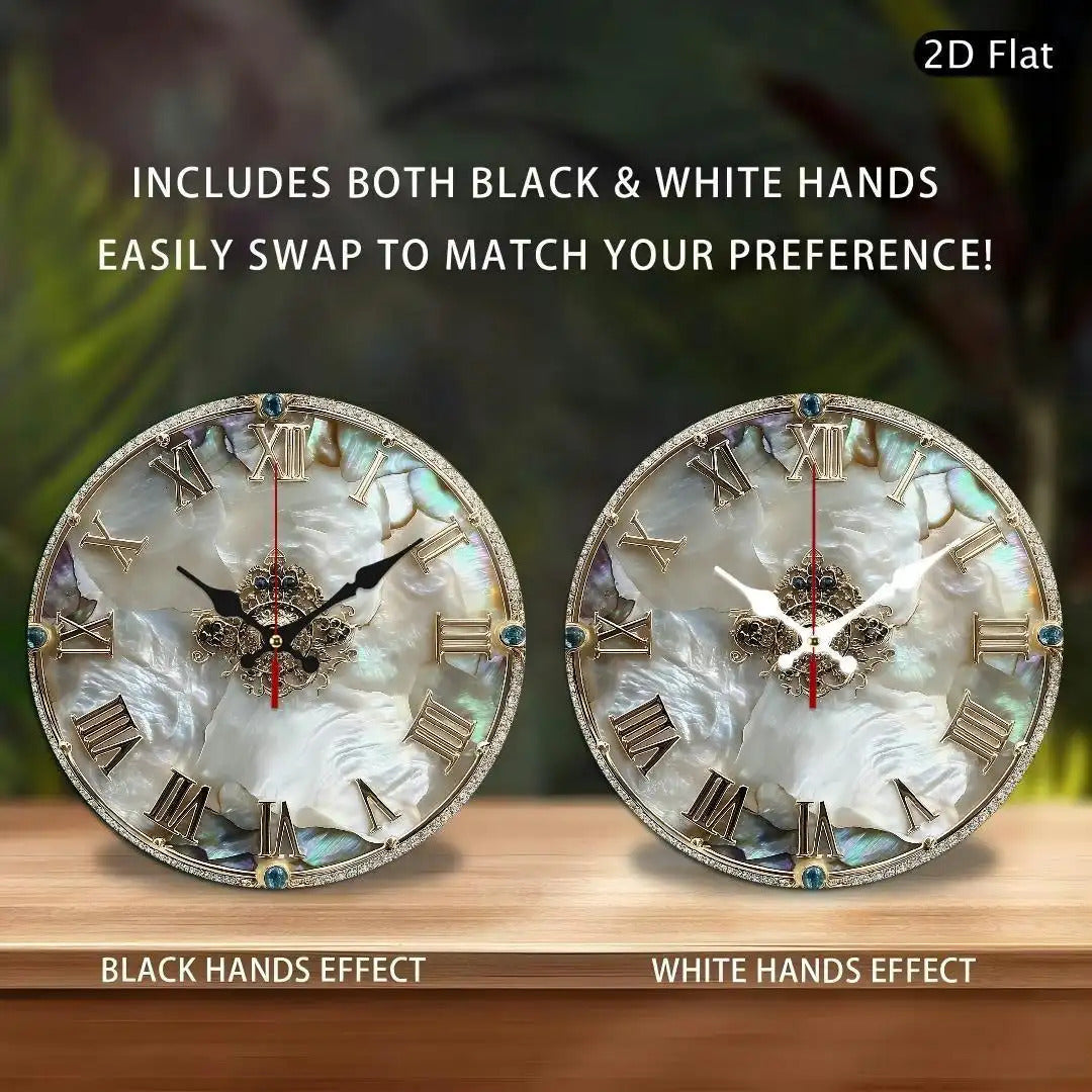 1 luxurious and elegant retro Roman numeral wall clock - 10-inch large round wooden frame, white mother-of-pearl surface, golden hands and black second hand - home and office decorative clock, suitable for living room, bedroo