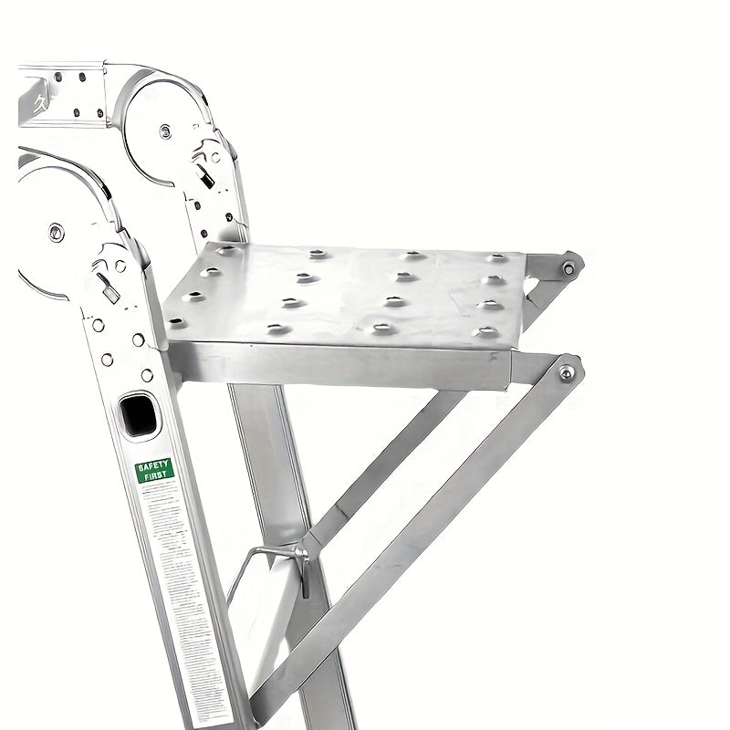 1 Heavy-Duty 400-Pound Load-Bearing Platform with Extendable Work Station System and Tool Tray, Silvery, Suitable for Large Ladders, Non-Slip Design