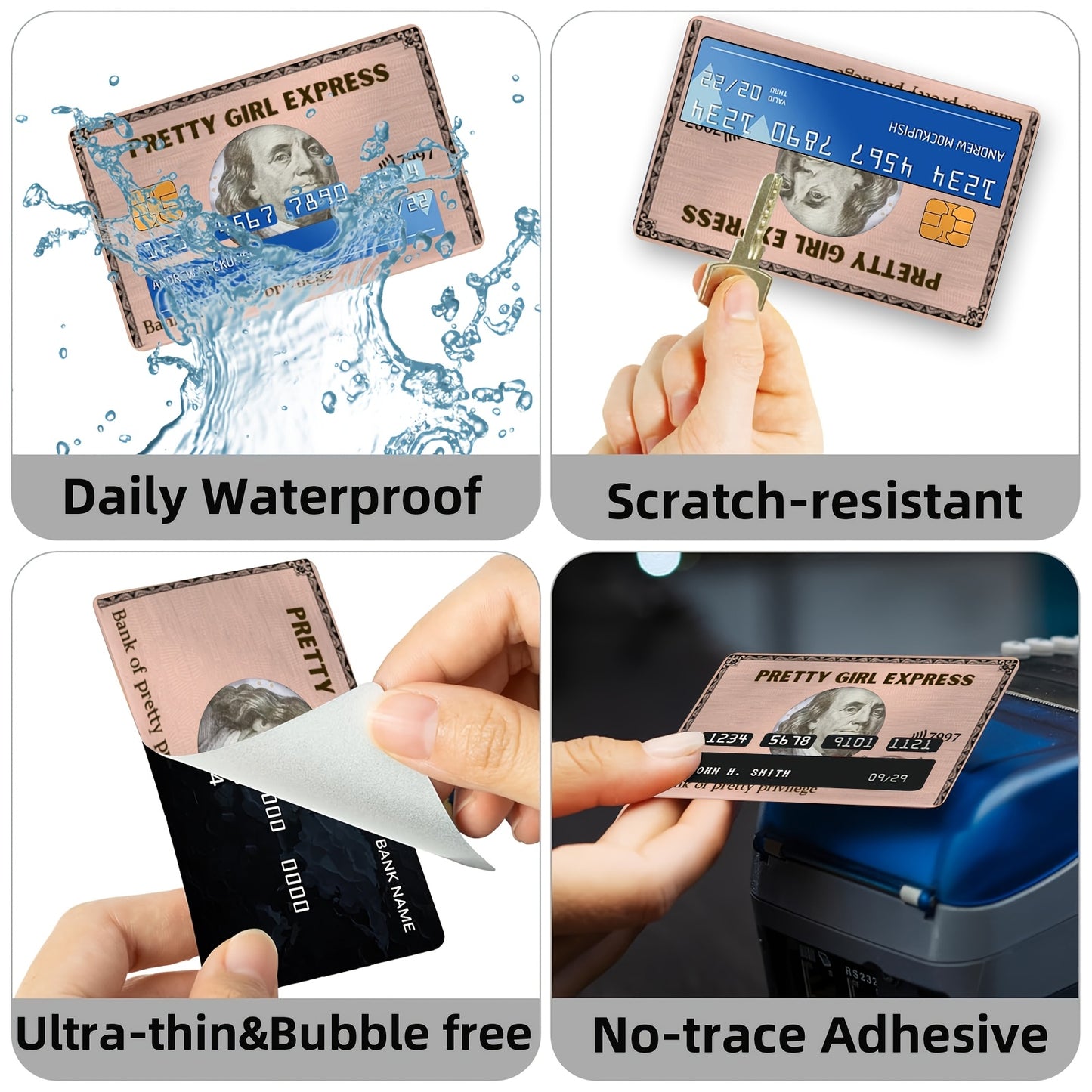 1 set of 4 thickened frosted art and interesting creative illustrations credit card stickers suitable for credit cards, bank cards, debit cards, bus cards, removable self-adhesive decorative card stickers, scratch-resistant,