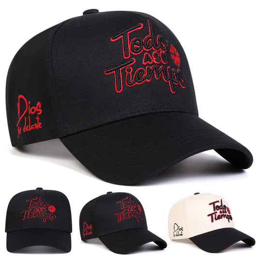 1-Pack TODO A SU TIEMPO Men's Baseball Cap - Lightweight Adjustable Hat with Red "Do It While You Can" Lettering, Black/for Everyday, Travel, Sports - Polyester Casual Outdoor Cap, Leisure Headwear, Stylish Contrast Embroider