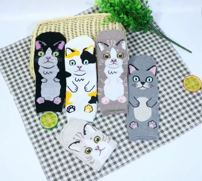 1 Pair Of Cute Animals Funny Socks Kawaii Cats And Dogs Somalia Art White Socks Women Novel Harajuku Funny Animal Cotton Socks