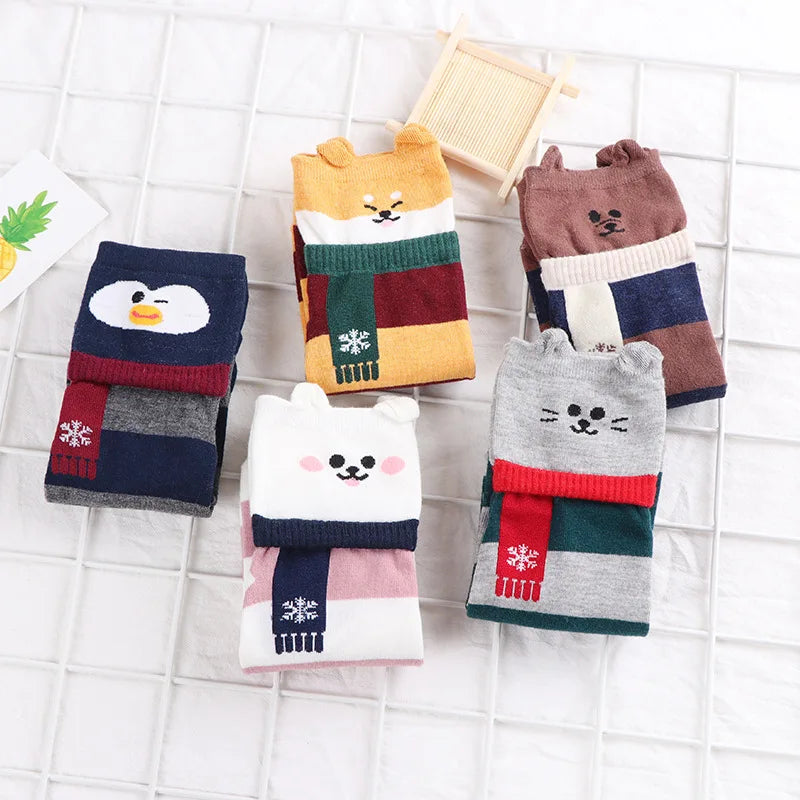 1 Pair Of Cute Animals Funny Socks Kawaii Cats And Dogs Somalia Art White Socks Women Novel Harajuku Funny Animal Cotton Socks