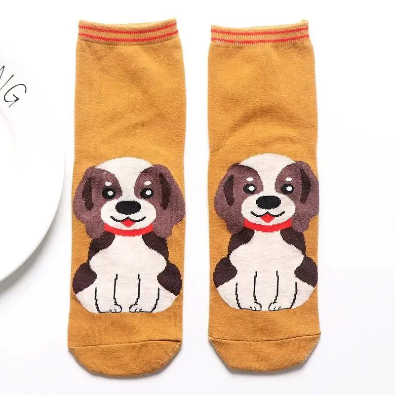 1 Pair Of Cute Animals Funny Socks Kawaii Cats And Dogs Somalia Art White Socks Women Novel Harajuku Funny Animal Cotton Socks
