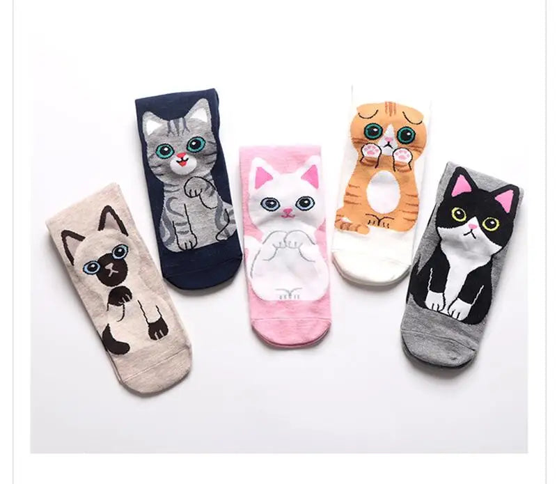 1 Pair Of Cute Animals Funny Socks Kawaii Cats And Dogs Somalia Art White Socks Women Novel Harajuku Funny Animal Cotton Socks