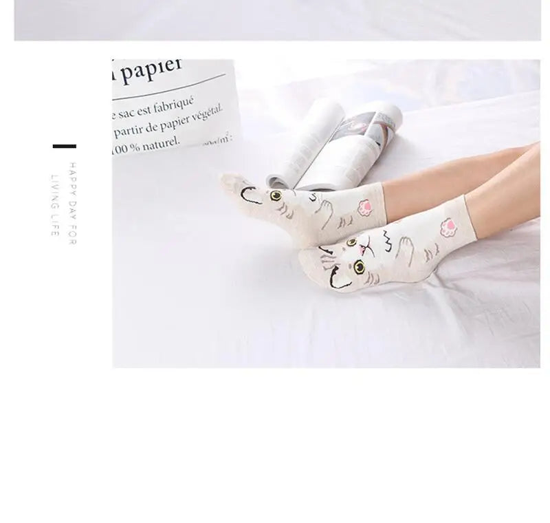 1 Pair Of Cute Animals Funny Socks Kawaii Cats And Dogs Somalia Art White Socks Women Novel Harajuku Funny Animal Cotton Socks