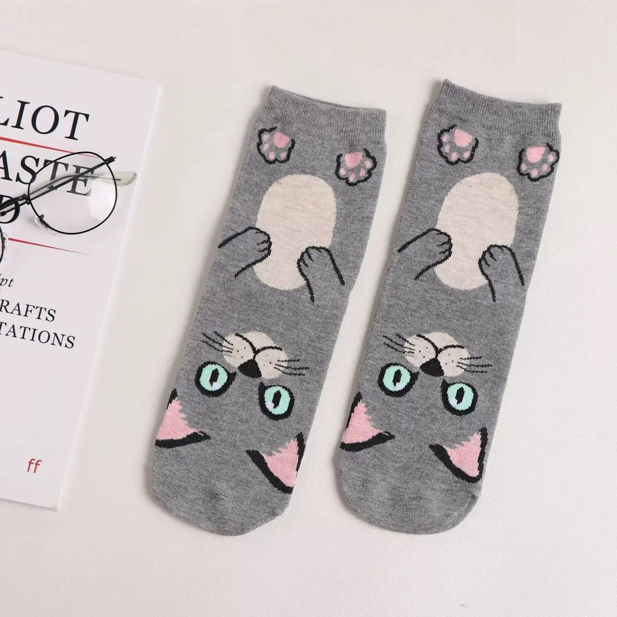 1 Pair Of Cute Animals Funny Socks Kawaii Cats And Dogs Somalia Art White Socks Women Novel Harajuku Funny Animal Cotton Socks