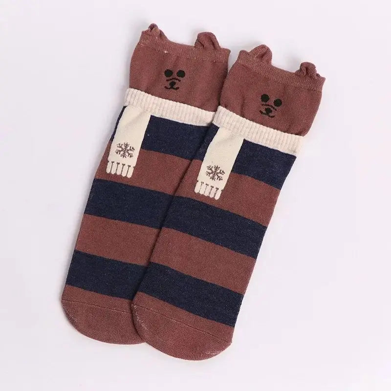 1 Pair Of Cute Animals Funny Socks Kawaii Cats And Dogs Somalia Art White Socks Women Novel Harajuku Funny Animal Cotton Socks