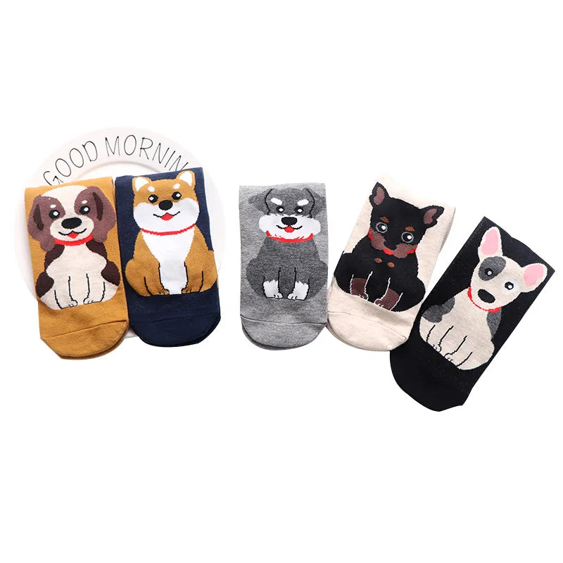1 Pair Of Cute Animals Funny Socks Kawaii Cats And Dogs Somalia Art White Socks Women Novel Harajuku Funny Animal Cotton Socks