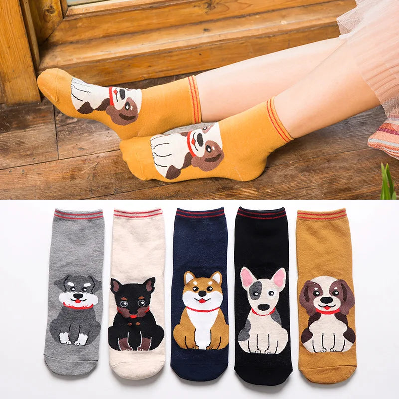 1 Pair Of Cute Animals Funny Socks Kawaii Cats And Dogs Somalia Art White Socks Women Novel Harajuku Funny Animal Cotton Socks