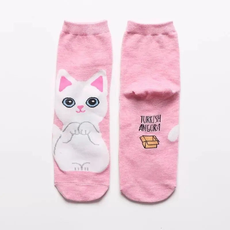 1 Pair Of Cute Animals Funny Socks Kawaii Cats And Dogs Somalia Art White Socks Women Novel Harajuku Funny Animal Cotton Socks