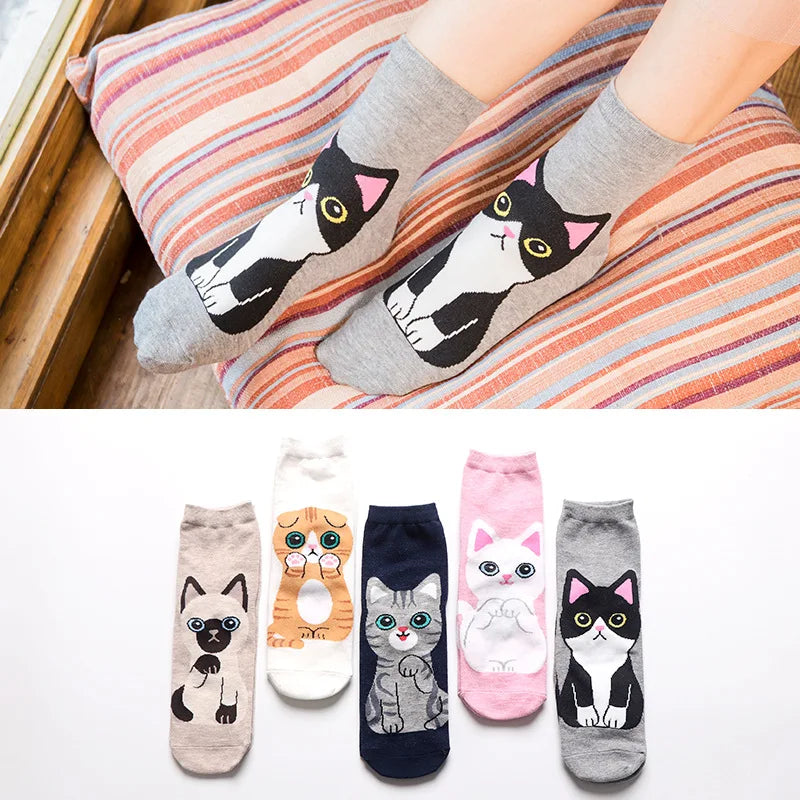 1 Pair Of Cute Animals Funny Socks Kawaii Cats And Dogs Somalia Art White Socks Women Novel Harajuku Funny Animal Cotton Socks
