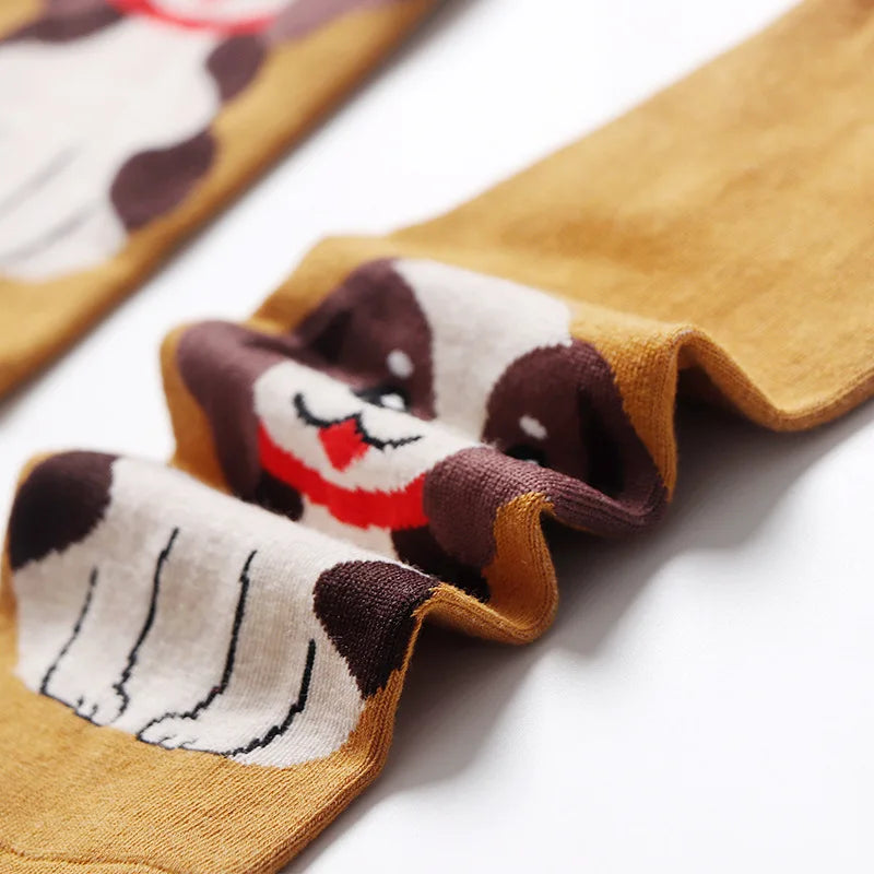 1 Pair Of Cute Animals Funny Socks Kawaii Cats And Dogs Somalia Art White Socks Women Novel Harajuku Funny Animal Cotton Socks