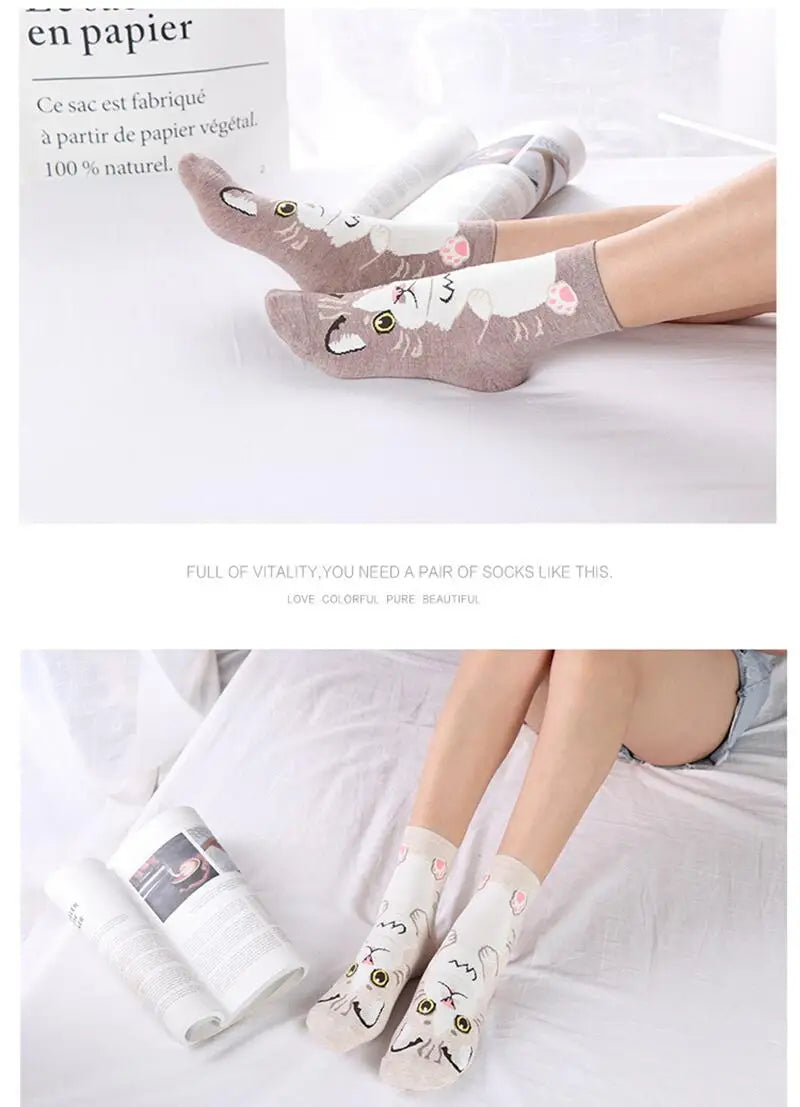 1 Pair Of Cute Animals Funny Socks Kawaii Cats And Dogs Somalia Art White Socks Women Novel Harajuku Funny Animal Cotton Socks