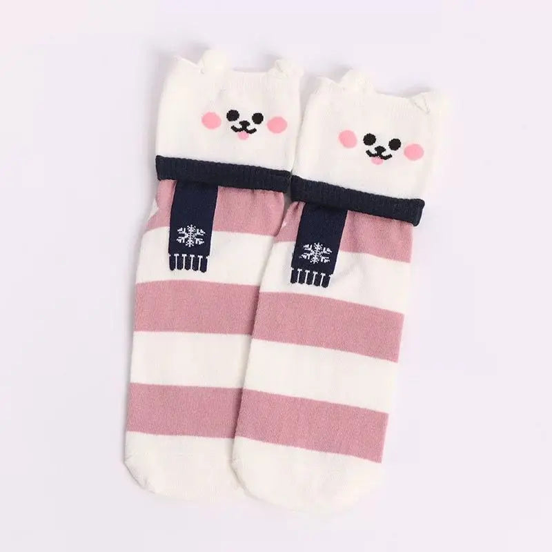 1 Pair Of Cute Animals Funny Socks Kawaii Cats And Dogs Somalia Art White Socks Women Novel Harajuku Funny Animal Cotton Socks