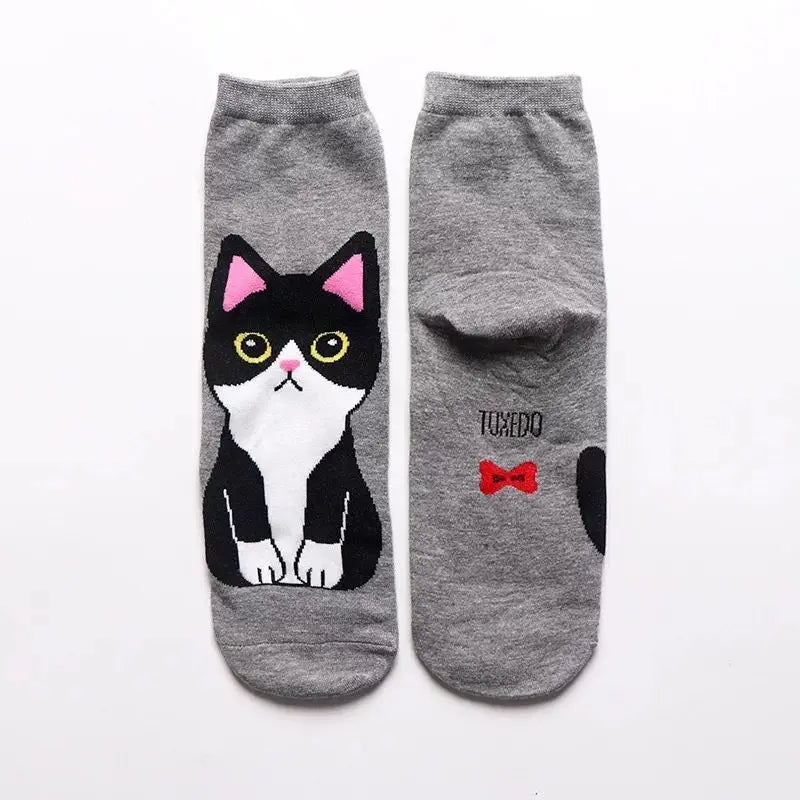 1 Pair Of Cute Animals Funny Socks Kawaii Cats And Dogs Somalia Art White Socks Women Novel Harajuku Funny Animal Cotton Socks
