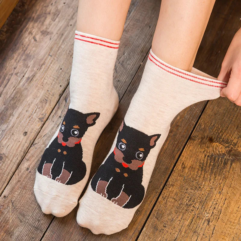1 Pair Of Cute Animals Funny Socks Kawaii Cats And Dogs Somalia Art White Socks Women Novel Harajuku Funny Animal Cotton Socks