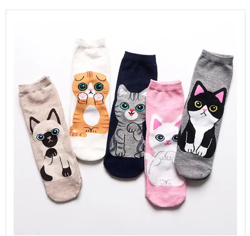 1 Pair Of Cute Animals Funny Socks Kawaii Cats And Dogs Somalia Art White Socks Women Novel Harajuku Funny Animal Cotton Socks
