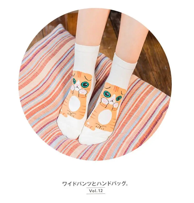 1 Pair Of Cute Animals Funny Socks Kawaii Cats And Dogs Somalia Art White Socks Women Novel Harajuku Funny Animal Cotton Socks