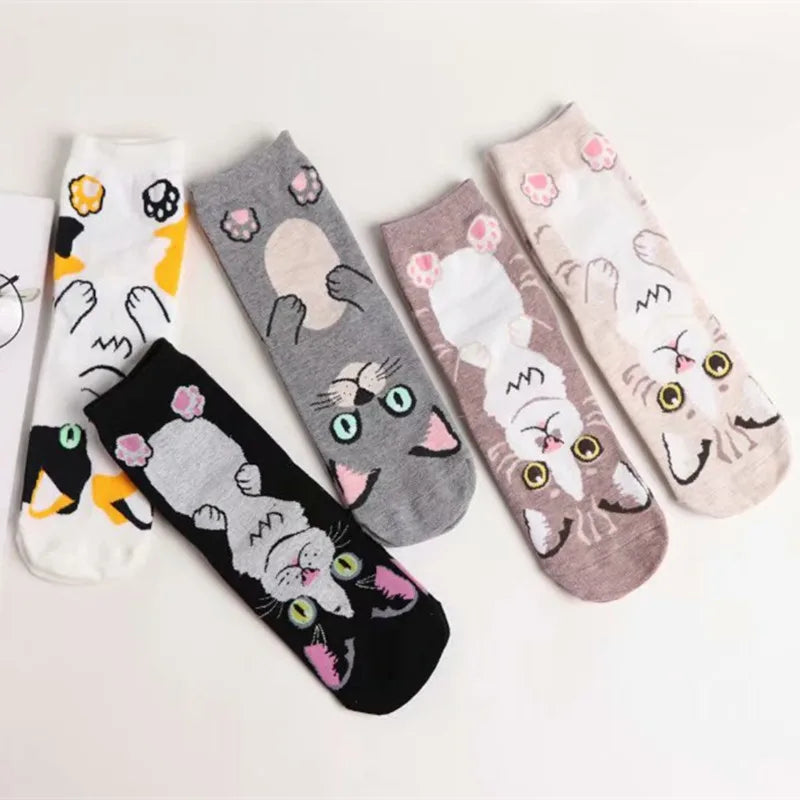 1 Pair Of Cute Animals Funny Socks Kawaii Cats And Dogs Somalia Art White Socks Women Novel Harajuku Funny Animal Cotton Socks