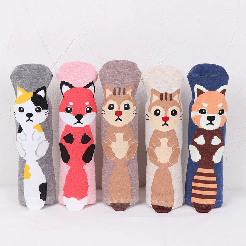 1 Pair Of Cute Animals Funny Socks Kawaii Cats And Dogs Somalia Art White Socks Women Novel Harajuku Funny Animal Cotton Socks