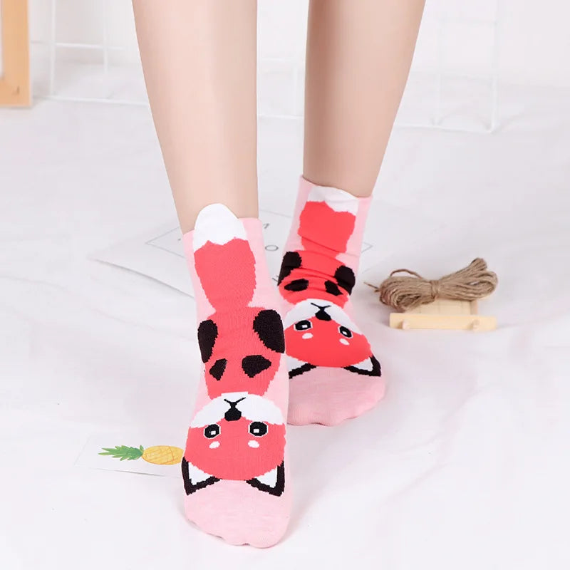 1 Pair Of Cute Animals Funny Socks Kawaii Cats And Dogs Somalia Art White Socks Women Novel Harajuku Funny Animal Cotton Socks
