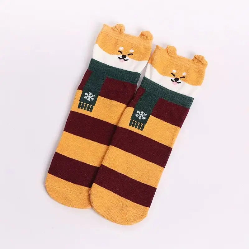 1 Pair Of Cute Animals Funny Socks Kawaii Cats And Dogs Somalia Art White Socks Women Novel Harajuku Funny Animal Cotton Socks