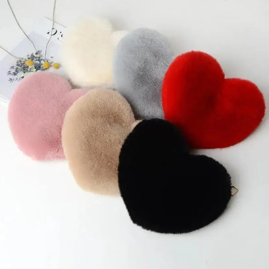 1 Pcs Women's Handbags Winter Fashion Faux Fur Heart Bag For Women Handbag Shoulder Bag Messenger Crossbody Bag Gift