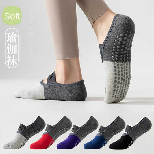1 pair of women's patchwork color Pilates socks, non slip yoga socks, dance socks, and floor socks